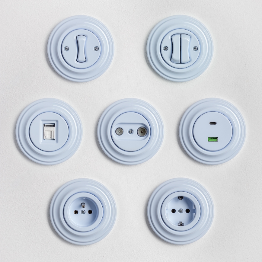 Kliklap - mėlynas retro mygtukas su rėmeliu