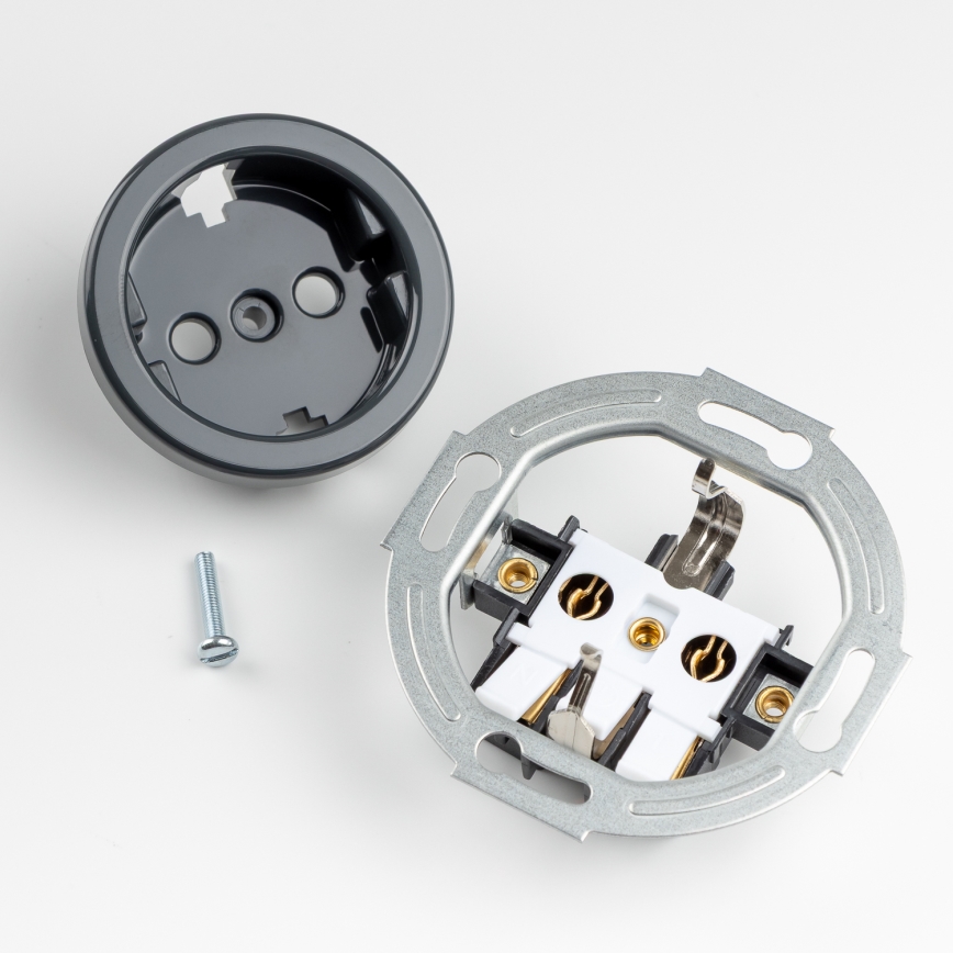 Kliklap - Retro buitinė rozetė su rėmeliu SCHUKO 230V/16A antracitas