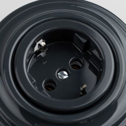 Kliklap - Retro buitinė rozetė su rėmeliu SCHUKO 230V/16A antracitas