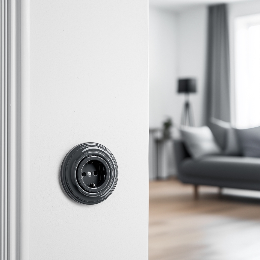 Kliklap - Retro buitinė rozetė su rėmeliu SCHUKO 230V/16A antracitas