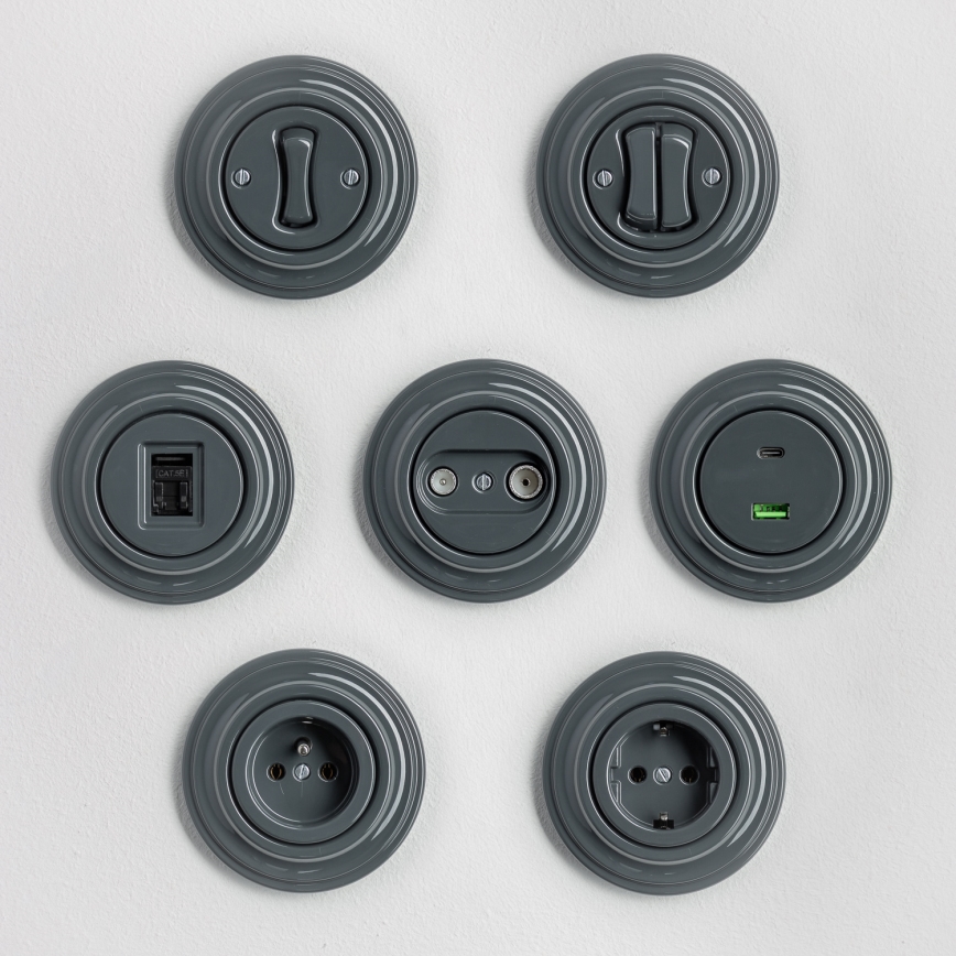 Kliklap - Retro buitinė rozetė su rėmeliu SCHUKO 230V/16A antracitas