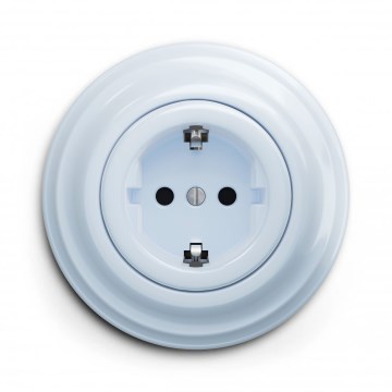 Kliklap - Retro buitinė SCHUKO 230V/16A rozetė su rėmeliu, mėlyna