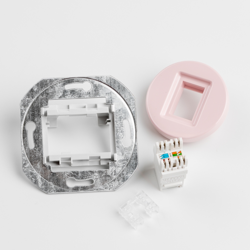 Kliklap - retro duomenų lizdas su rėmeliu, vintažinės rožinės spalvos
