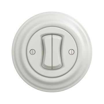 Kliklap - retro dvigubas laiptų jungiklis su rėmeliu nr. 6+6, keraminės baltos spalvos