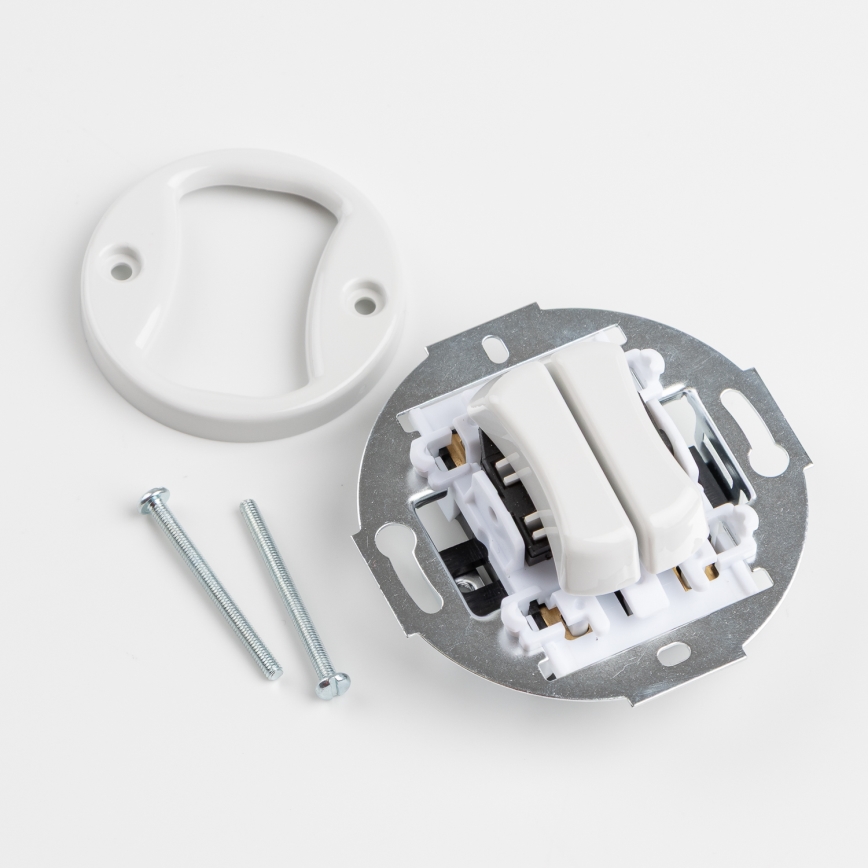 Kliklap - retro dvigubas laiptų jungiklis su rėmeliu nr. 6+6, keraminės baltos spalvos