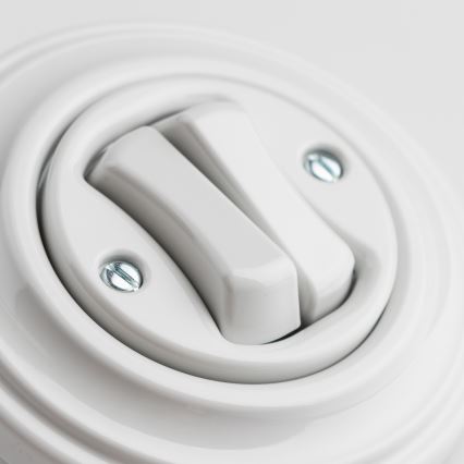 Kliklap - retro dvigubas laiptų jungiklis su rėmeliu nr. 6+6, keraminės baltos spalvos