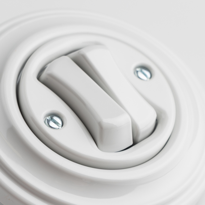 Kliklap - retro dvigubas laiptų jungiklis su rėmeliu nr. 6+6, keraminės baltos spalvos