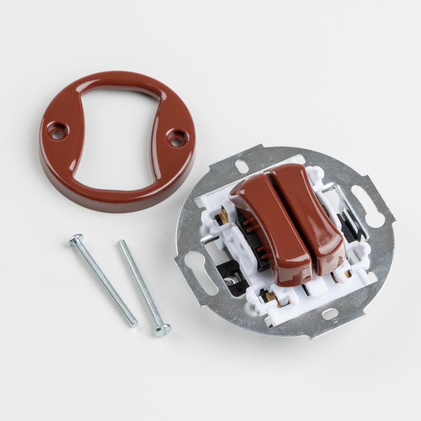 Kliklap - Retro dvigubas laiptų jungiklis su rėmeliu nr. 6+6 rudas