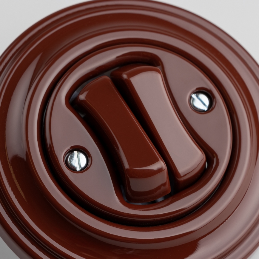 Kliklap - Retro dvigubas laiptų jungiklis su rėmeliu nr. 6+6 rudas