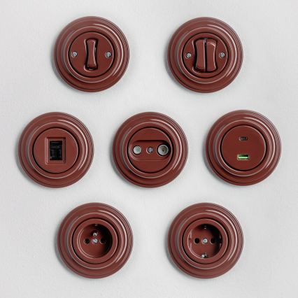 Kliklap - Retro dvigubas laiptų jungiklis su rėmeliu nr. 6+6 rudas