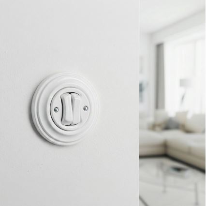 Kliklap - Retro dvigubas laiptų jungiklis su rėmeliu Nr. 6+6 sniego baltas