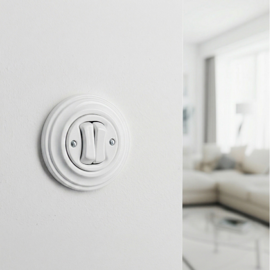 Kliklap - Retro dvigubas laiptų jungiklis su rėmeliu Nr. 6+6 sniego baltas