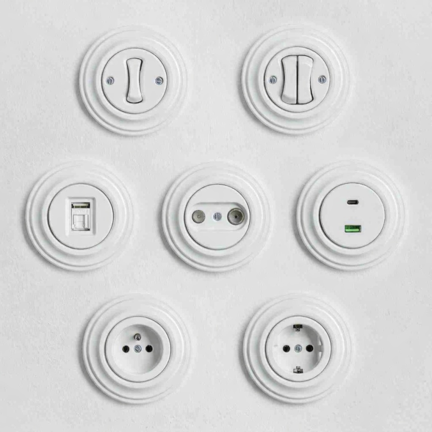 Kliklap - Retro dvigubas laiptų jungiklis su rėmeliu Nr. 6+6 sniego baltas