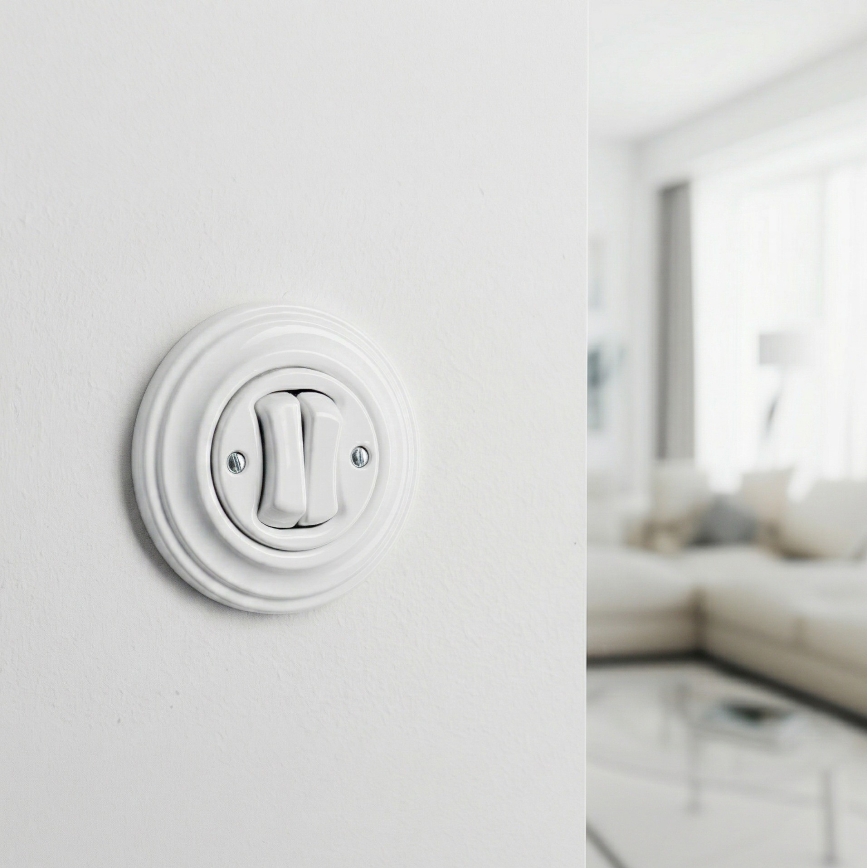 Kliklap - Retro dvigubas mygtukas su rėmeliu, sniego baltos spalvos