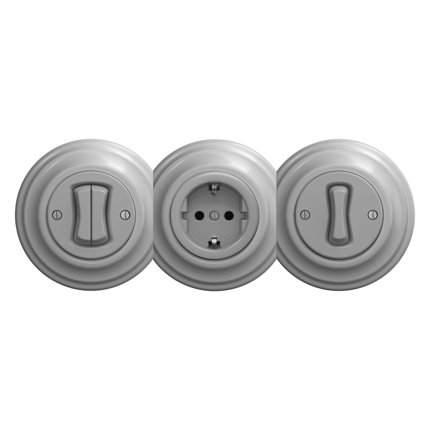 Kliklap - Retro kištukinis lizdas namams be rėmelio SCHUKO 230V/16A pilkas