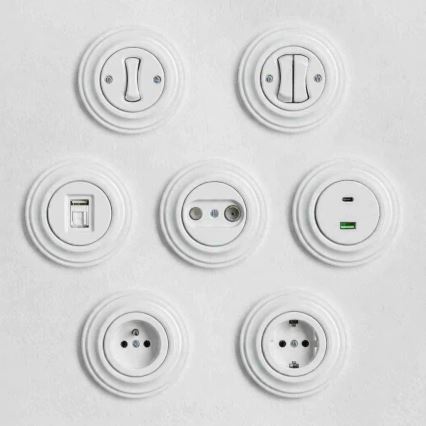 Kliklap - Retro kryžminis jungiklis be rėmelio nr. 7 sniego baltos spalvos