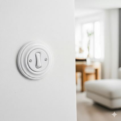 Kliklap - Retro kryžminis jungiklis su rėmeliu Nr. 7, sniego baltos spalvos