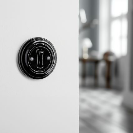 Kliklap - retro laiptų jungiklis su rėmeliu Nr. 6, juodas