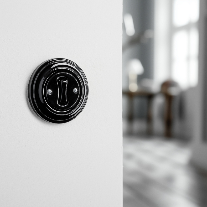 Kliklap - retro laiptų jungiklis su rėmeliu Nr. 6, juodas