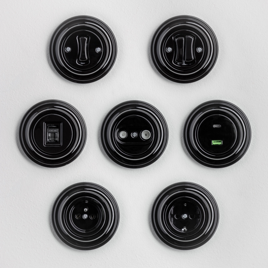 Kliklap - retro laiptų jungiklis su rėmeliu Nr. 6, juodas