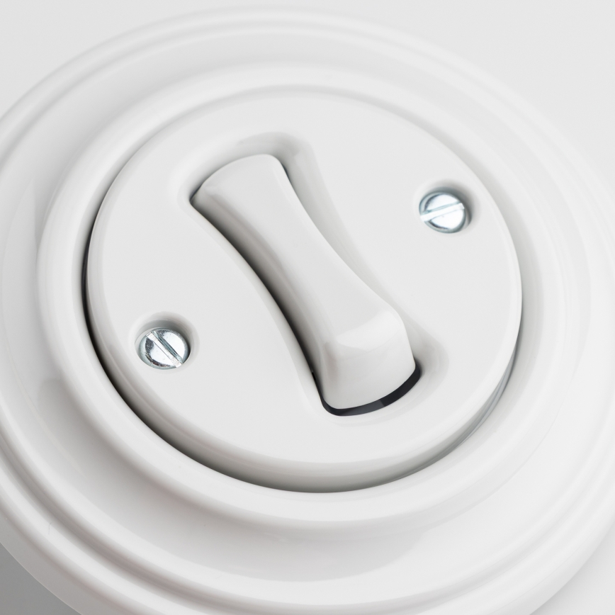 Kliklap - Retro laiptų jungiklis su rėmeliu Nr. 6, sniego baltos spalvos