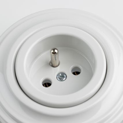 Kliklap - Retro namų elektros lizdas su rėmeliu, 230 V, keraminis, baltas