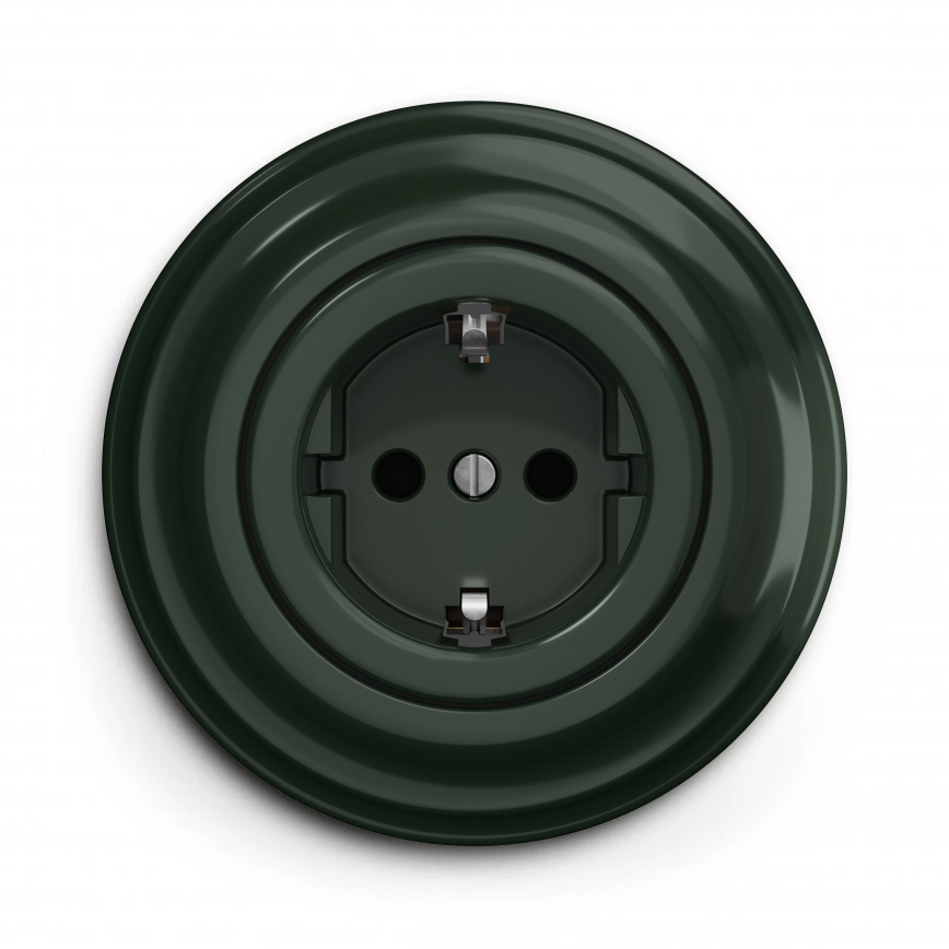 Kliklap - retro namų elektros lizdas su rėmeliu SCHUKO 230V/16A, žalias