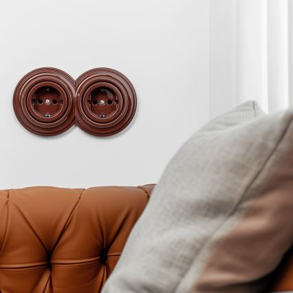 Kliklap - Retro namų kištukinis lizdas be rėmelio SCHUKO 230V/16A rudas
