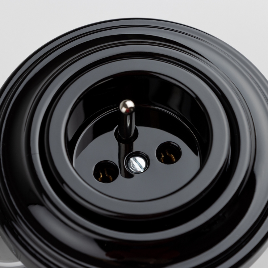 Kliklap - retro namų kištukinis lizdas su rėmeliu, 230 V, juodas