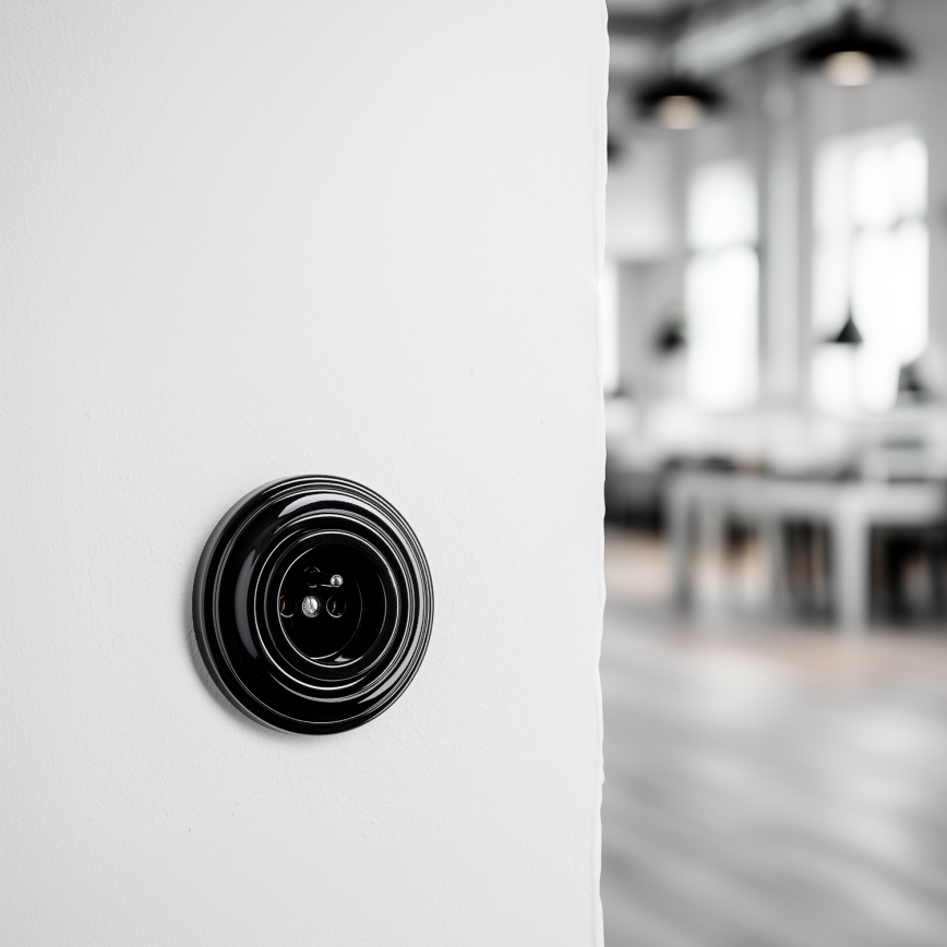 Kliklap - retro namų kištukinis lizdas su rėmeliu, 230 V, juodas