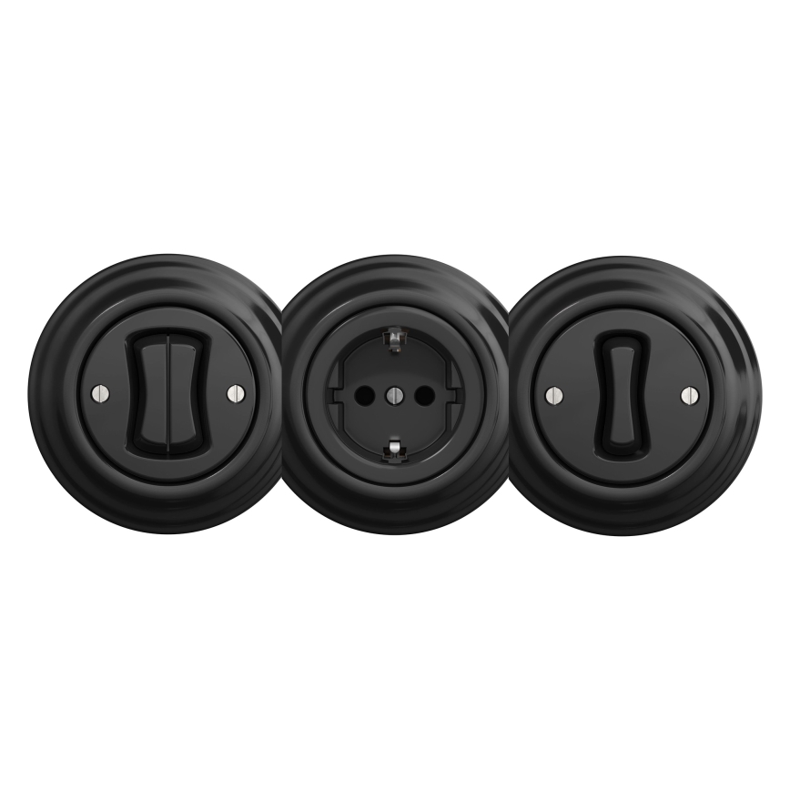 Kliklap - Retro namų lizdas be rėmelio SCHUKO 230V/16A juodas