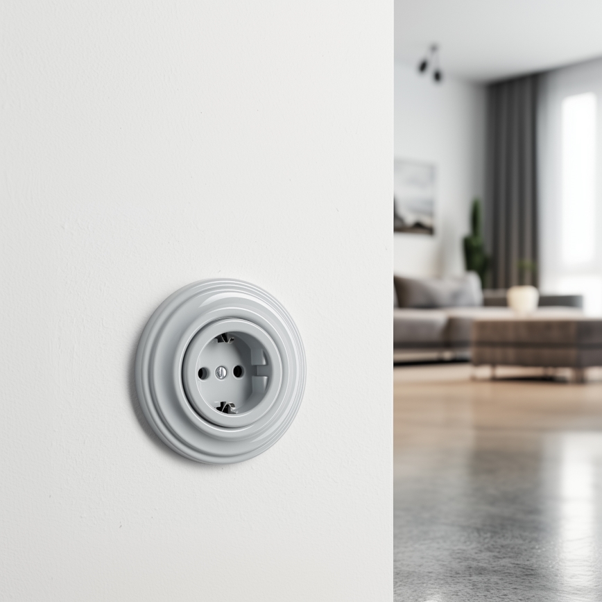 Kliklap - Retro namų lizdas su SCHUKO rėmeliu 230V/16A pilkas