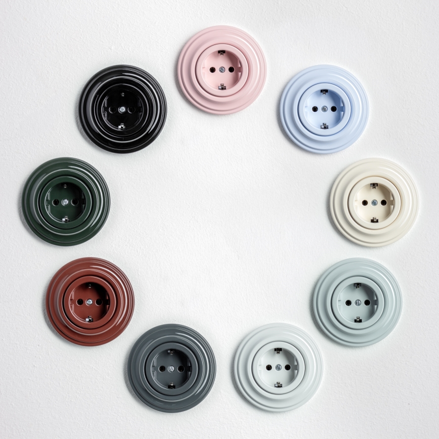 Kliklap - Retro namų lizdas su SCHUKO rėmeliu 230V/16A pilkas