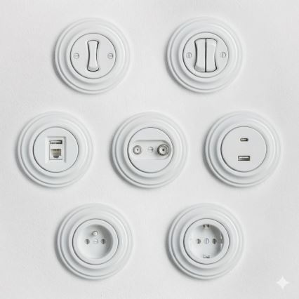 Kliklap - Retro namų rozetė su rėmeliu 230V sniego baltos spalvos