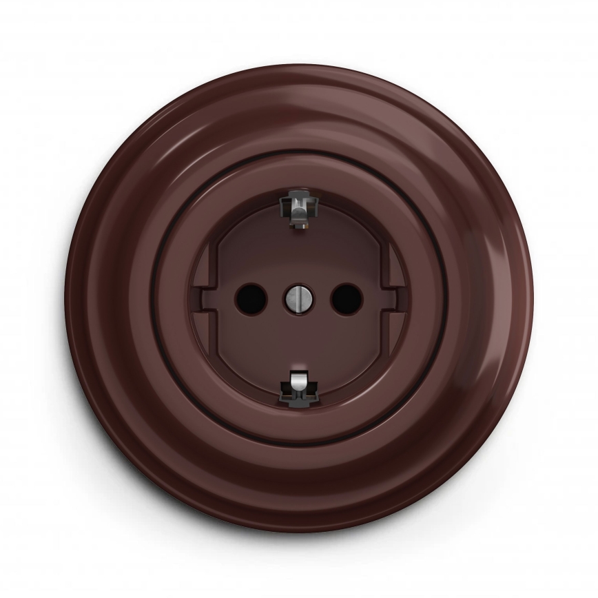 Kliklap - Retro namų rozetė su rėmeliu SCHUKO 230V/16A ruda