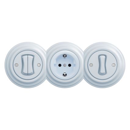 Kliklap - Retro namų SCHUKO lizdas be rėmelio 230V/16A mėlynas