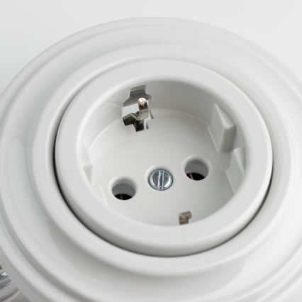 Kliklap - Retro namų SCHUKO lizdas su rėmeliu, 230V/16A, keraminis, baltas