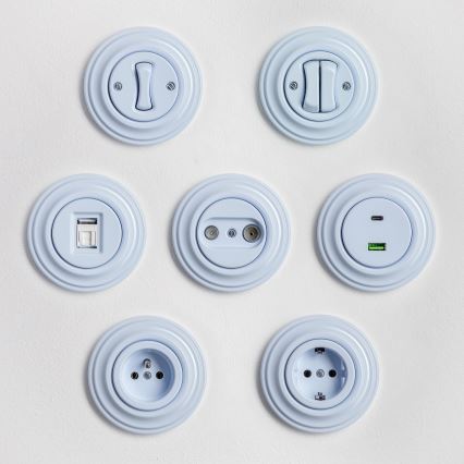 Kliklap - Retro namų sieninis lizdas su rėmeliu SCHUKO 230V/16A mėlynas