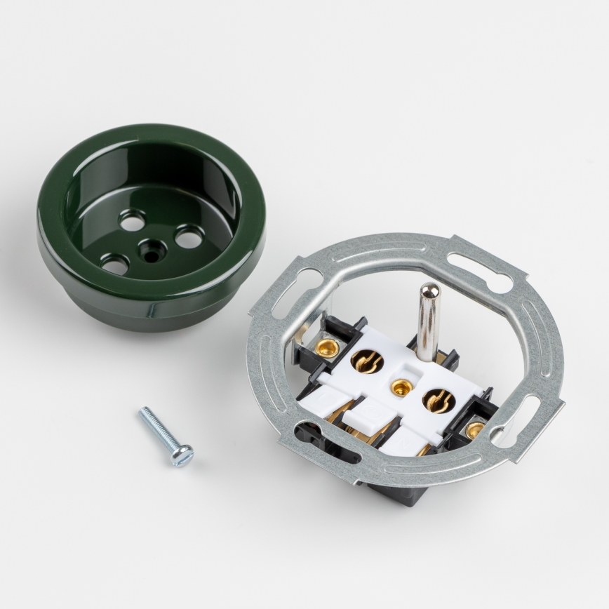 Kliklap - retro sieninė elektros rozetė su rėmeliu 230V žalia