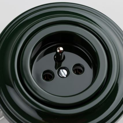 Kliklap - retro sieninė elektros rozetė su rėmeliu 230V žalia