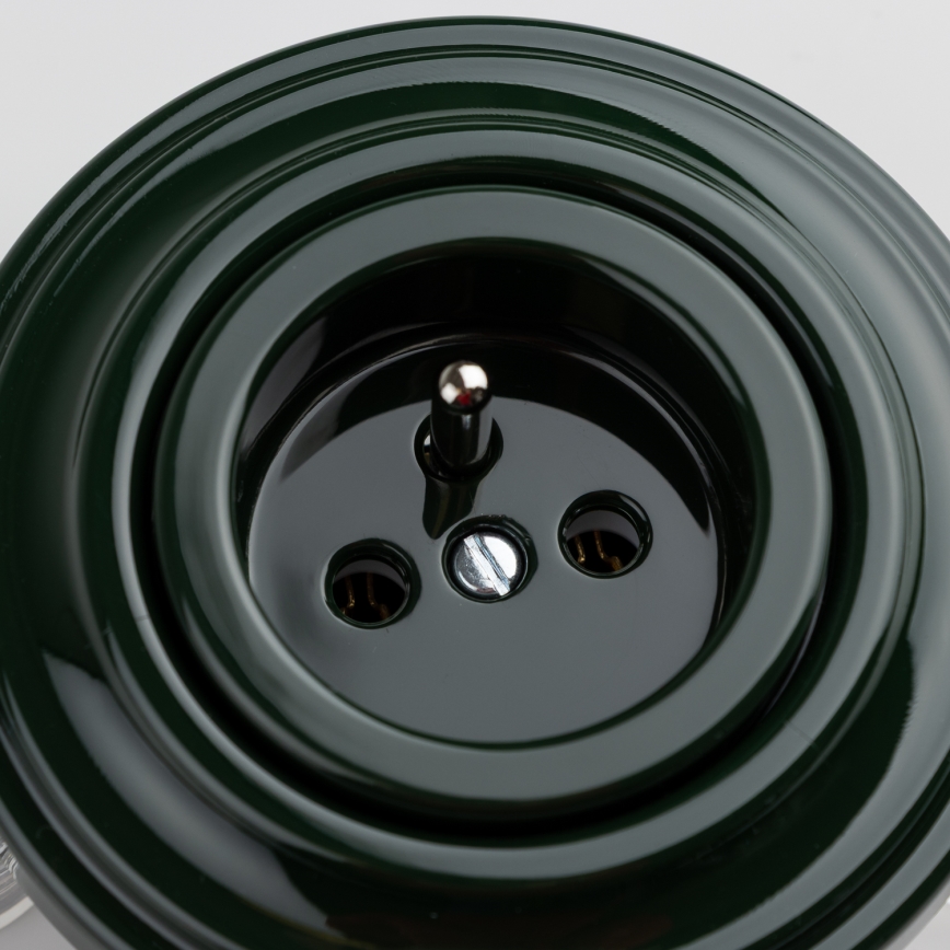 Kliklap - retro sieninė elektros rozetė su rėmeliu 230V žalia