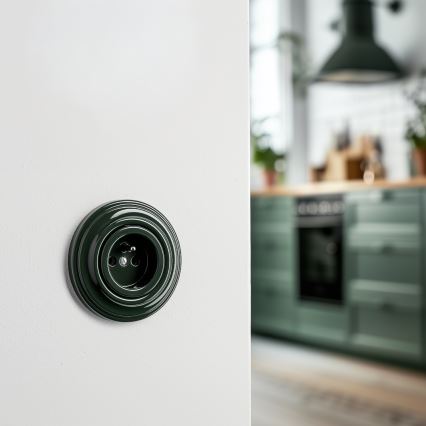 Kliklap - retro sieninė elektros rozetė su rėmeliu 230V žalia