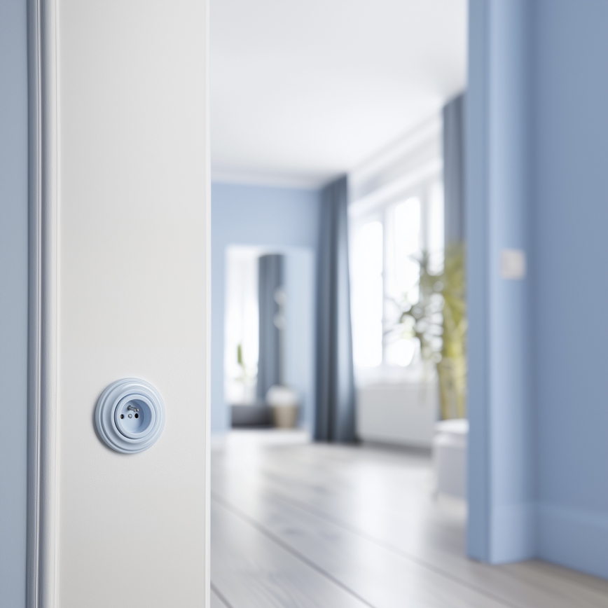 Kliklap - Retro sieninė rozetė su rėmeliu, 230 V, mėlyna