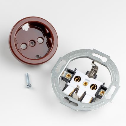 Kliklap - Retro sieninė rozetė su rėmeliu SCHUKO 230V/16A ruda