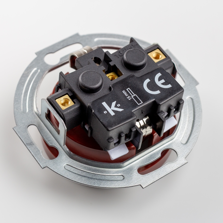 Kliklap - Retro sieninė rozetė su rėmeliu SCHUKO 230V/16A ruda