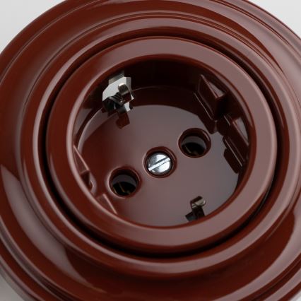 Kliklap - Retro sieninė rozetė su rėmeliu SCHUKO 230V/16A ruda