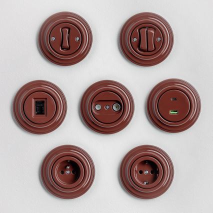 Kliklap - Retro sieninė rozetė su rėmeliu SCHUKO 230V/16A ruda