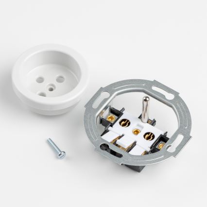 Kliklap – retro stiliaus namų elektros lizdas be rėmelio, 230 V, keramikinis, baltas