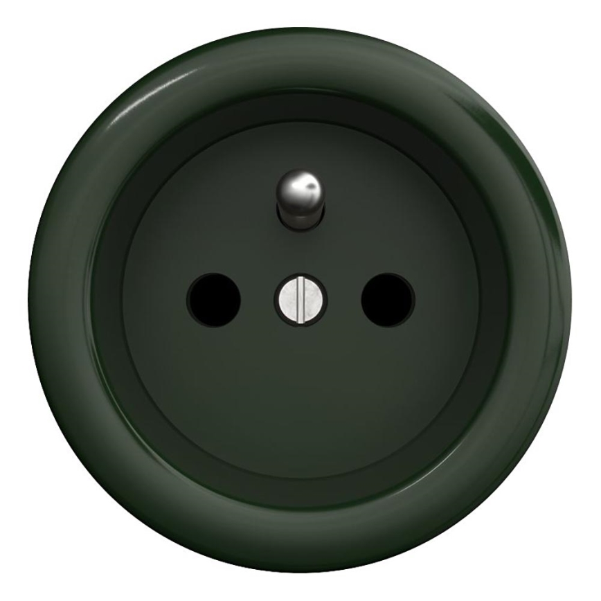 Kliklap – retro stiliaus namų elektros lizdas be rėmelio, 230 V, žalias
