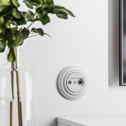 Kliklap - Retro TV+R anteninė rozetė (galinė) su sniego baltumo rėmeliu